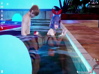 【3D】晚上在游泳池的和巨乳妹子激情性爱